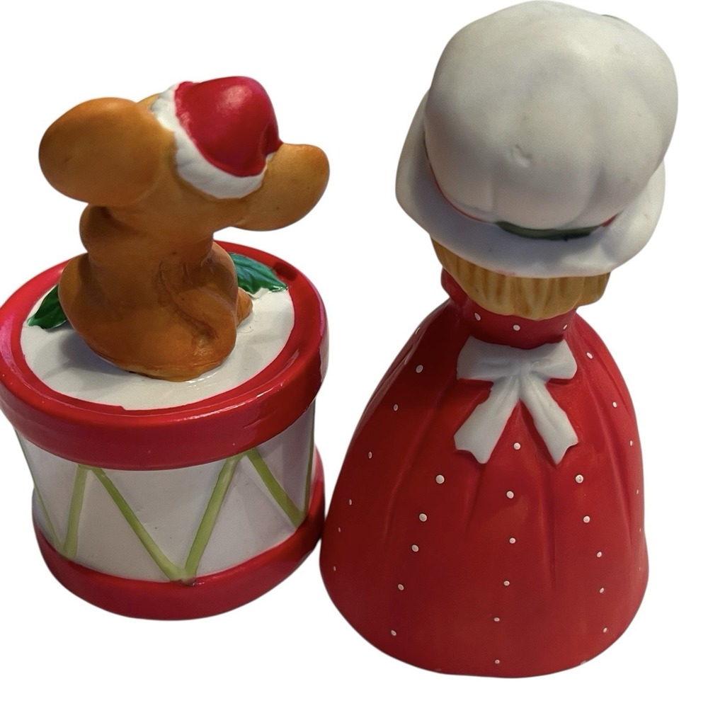 Vintage Mouse Trinket Box Girl Bell Figurines 80s Christmas Decor Collectible - Picture 2 of 7